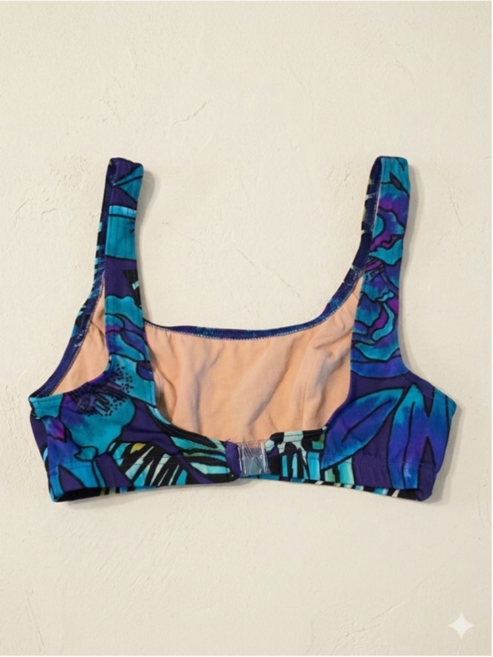 Christina Vintage Abstract Floral Bikini Teal Purple Black Size 9 10 - Picture 4 of 10
